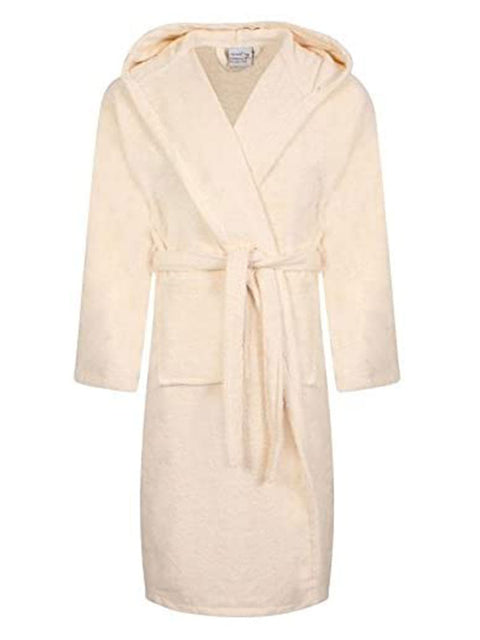 Unisex 100% Egyptian Cotton Bathrobe Terry Towelling Hooded Dressing Gown (Cream)