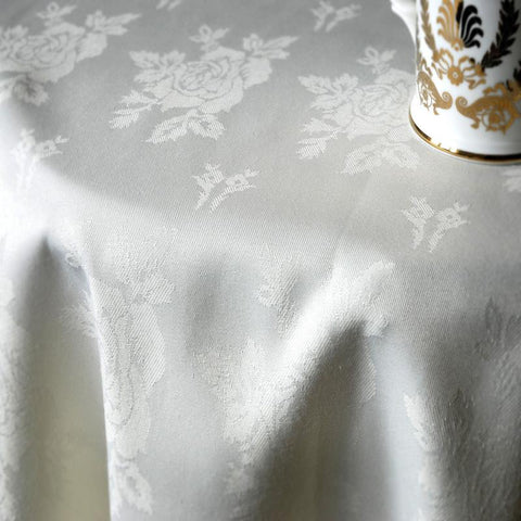 White Damask Rose Table Cloth 100% Polyester - A & B Traders