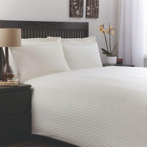 Murano White Cotton Rich 1/2" Satin Stripe Duvet Cover - A & B Traders