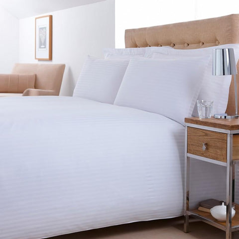 Modena White Satin Stripe Cotton Rich Mock Oxford Pillowcase - A & B Traders