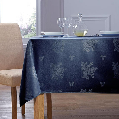 Navy Damask Rose Table Cloth 100% Polyester - A & B Traders