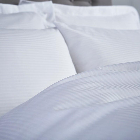 Novara White Cotton Rich Satin Stripe Duvet Cover - A & B Traders