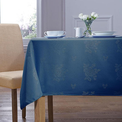 Royal Blue Damask Rose Table Cloth 100% Polyester - A & B Traders