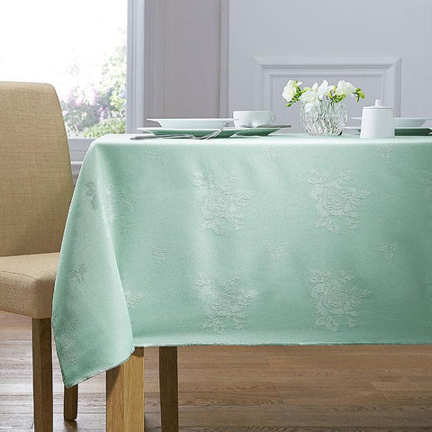 Seafoam Green Damask Rose Table Cloth 100% Polyester - A & B Traders