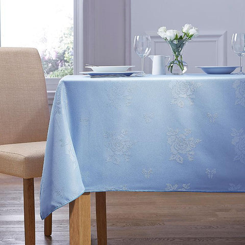 Wedgewood Blue Damask Rose Table Cloth 100% Polyester - A & B Traders