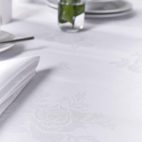 White Damask Rose Table Cloth 100% Polyester - A & B Traders