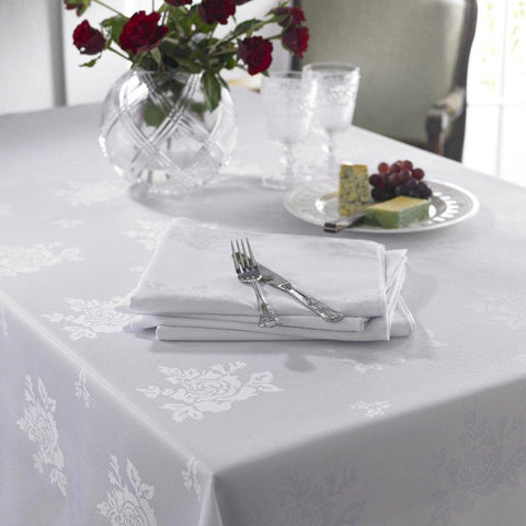 White Damask Rose Table Cloth 100% Polyester - A & B Traders